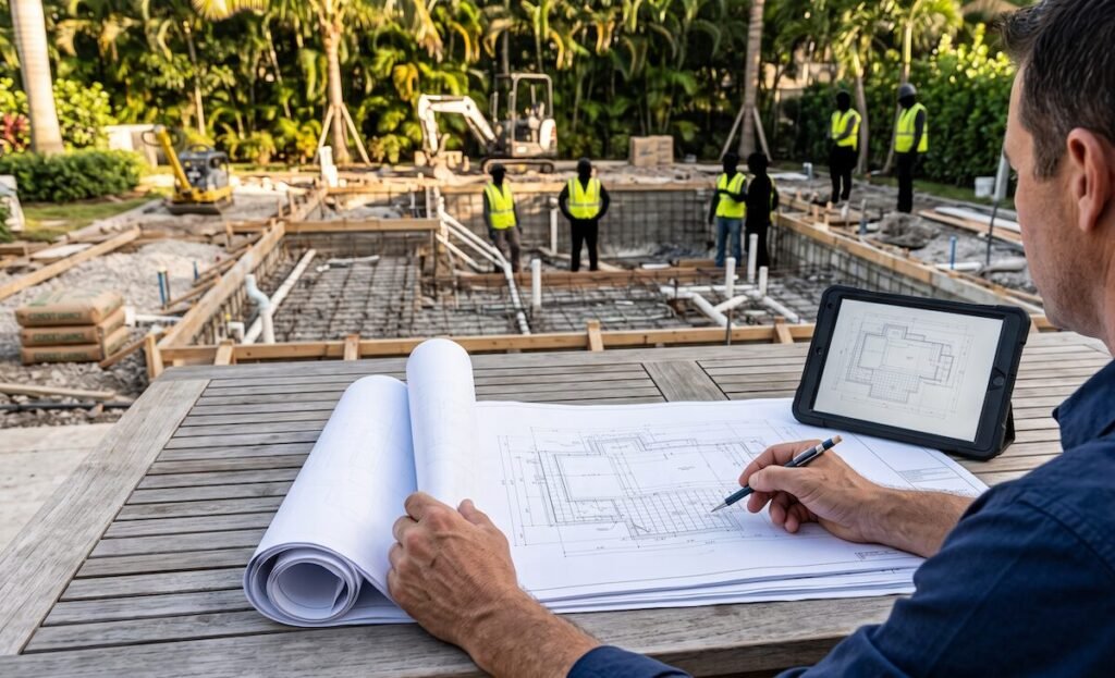reviewing rolled-out pool design