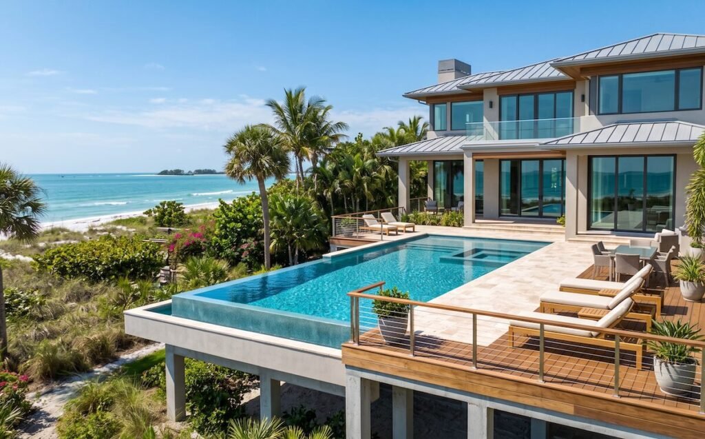elevated custom swimming pool on a Southwest Florida barrier island property