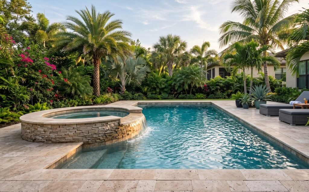 custom pool and attached spa