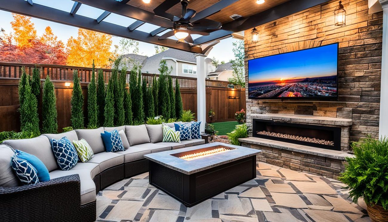 TV mount in outdoor space